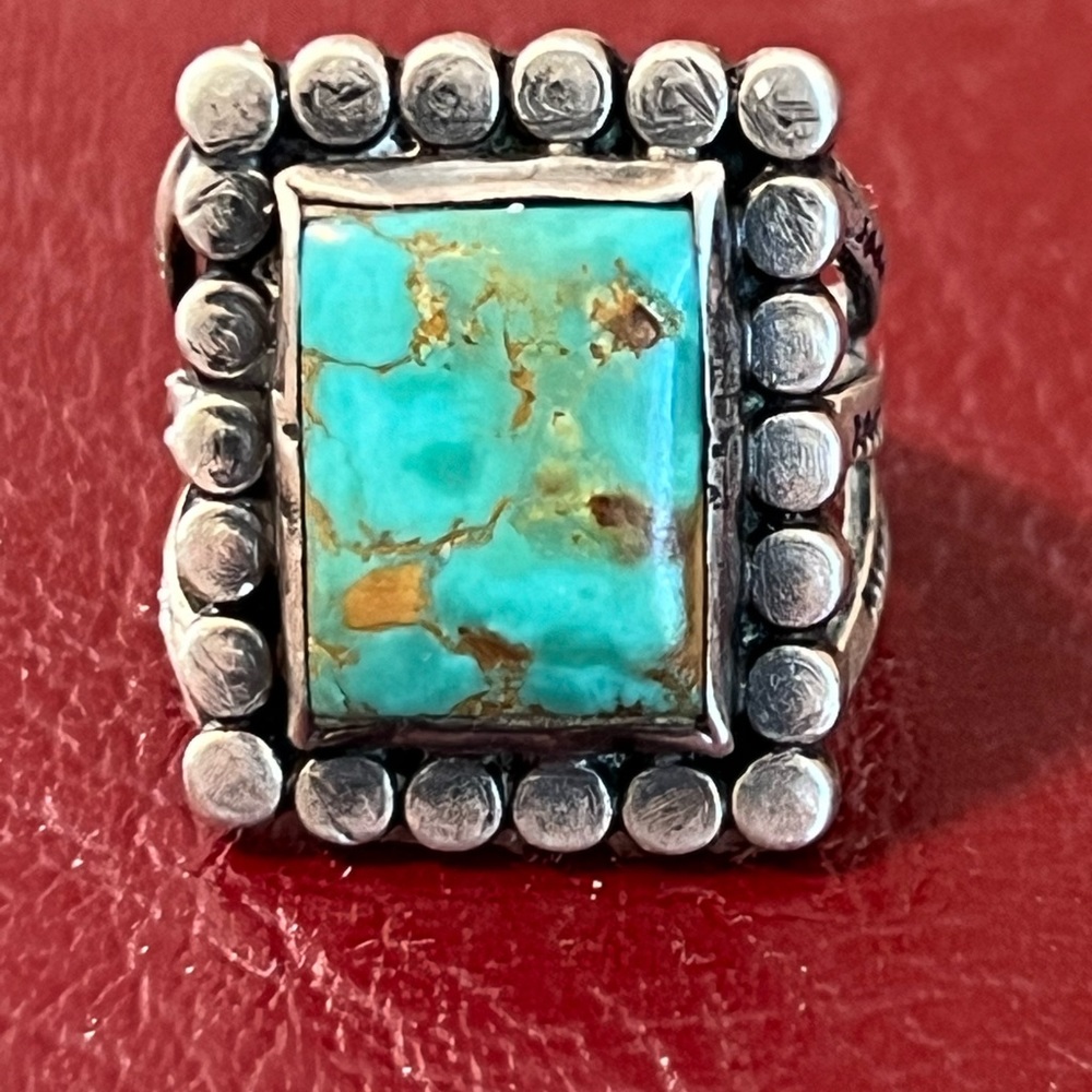 Vintage Native American Royston Turquoise Sterling Silver Ring Size 4.5